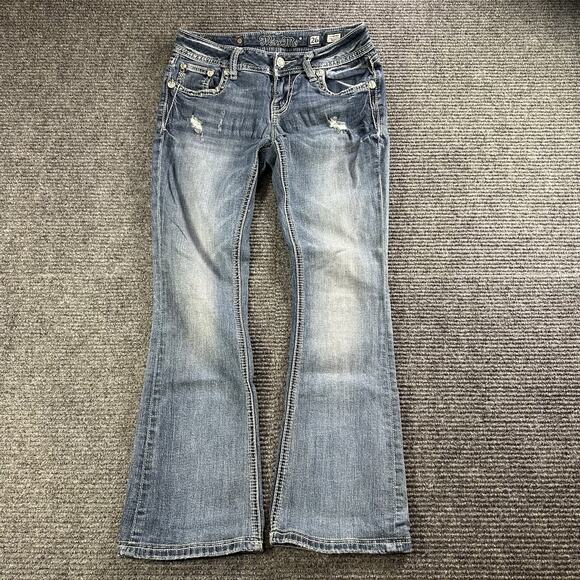 Y2K Womens Miss Me Signature Boot Embroidered Pocket Angel Bling Jeans W28xL27 - Picture 3 of 7